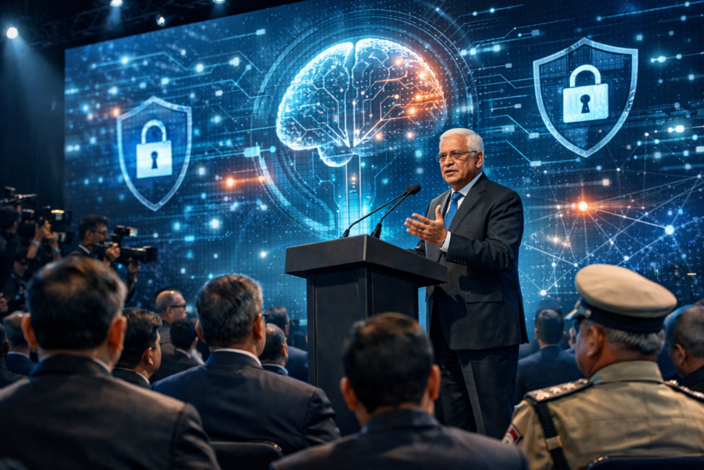 Speaker at technology conference presentation.