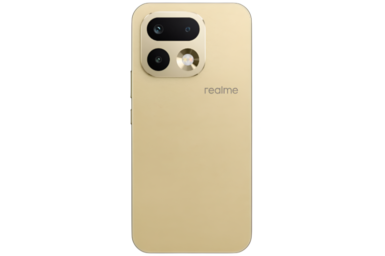 Realme16 Pro smartphone in gold colour variant showing rear design
